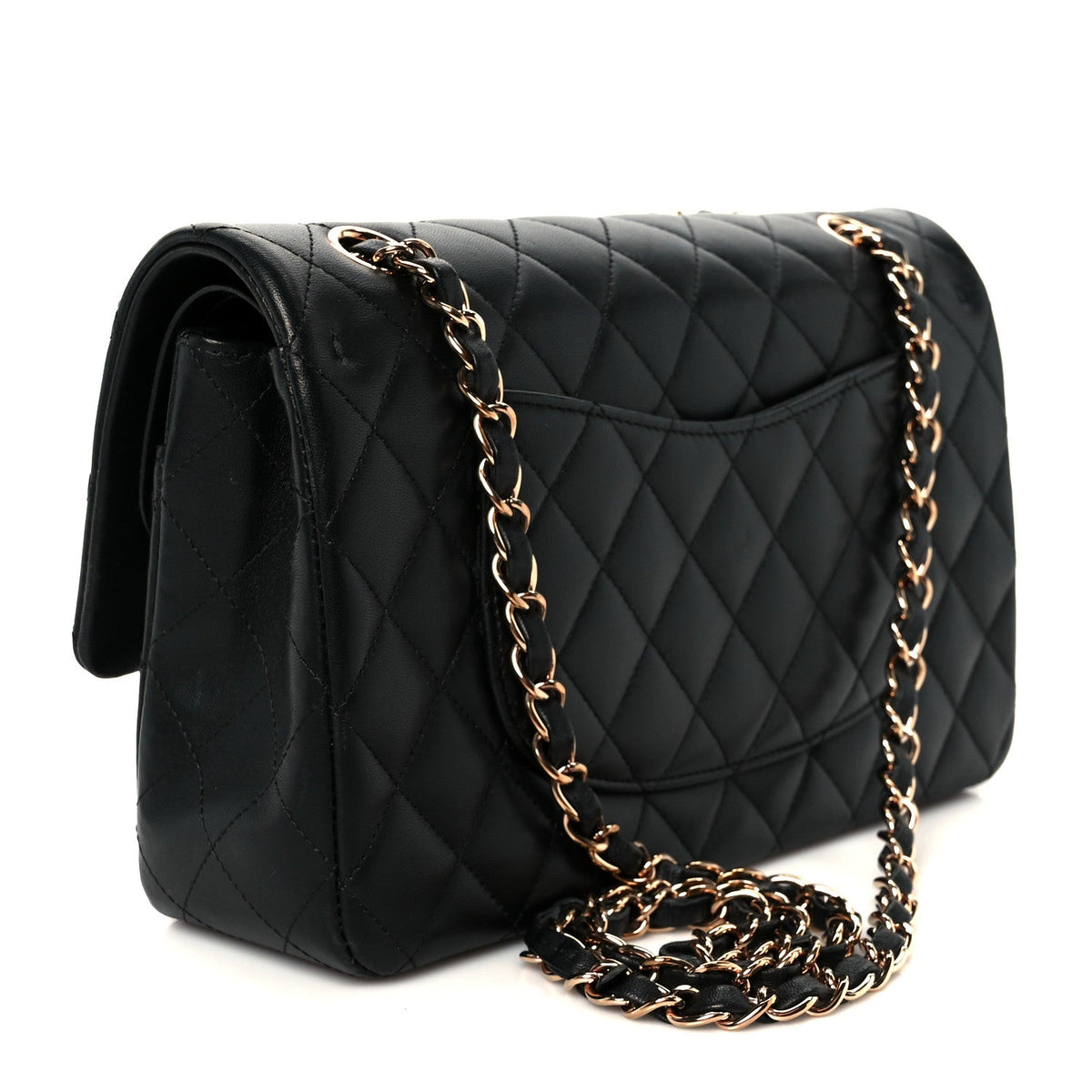 Lambskin Quilted Medium Double Flap Black wholesalehk.shop