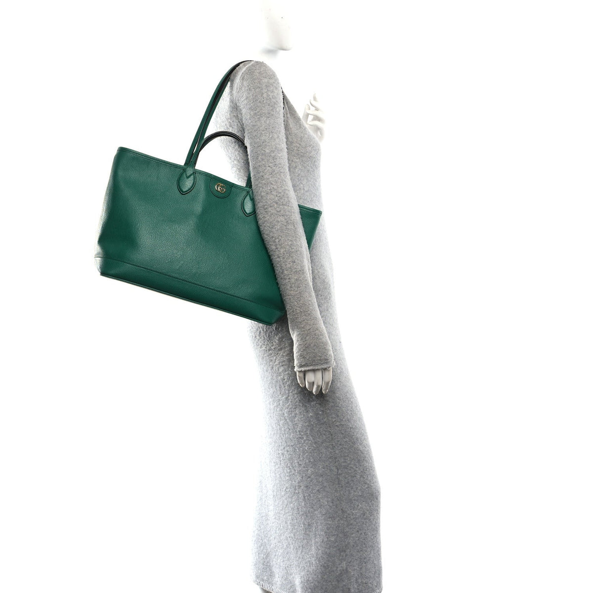 Textured Dollar Calfskin Medium Ophidia Shoulder Tote Bag Green wholesalehk.shop