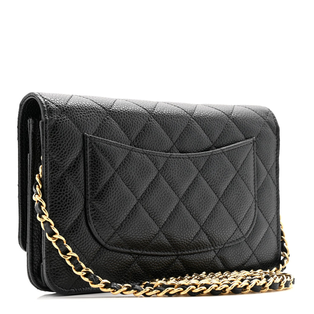Caviar Quilted Wallet on Chain WOC Black wholesalehk.shop