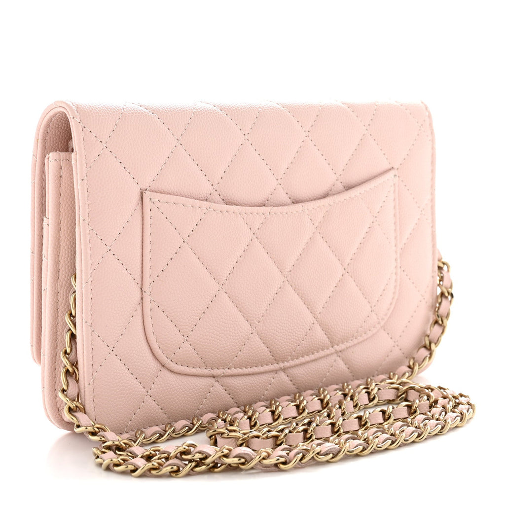 Caviar Quilted Crystal Enamel CC Wallet On Chain WOC Light Pink wholesalehk.shop