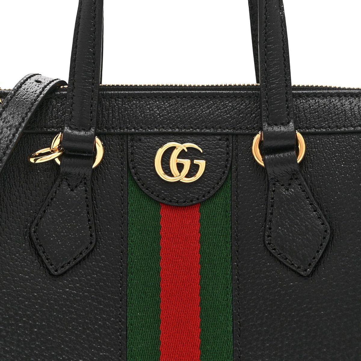 Textured Calfskin Web Small Ophidia Tote Bag Black wholesalehk.shop