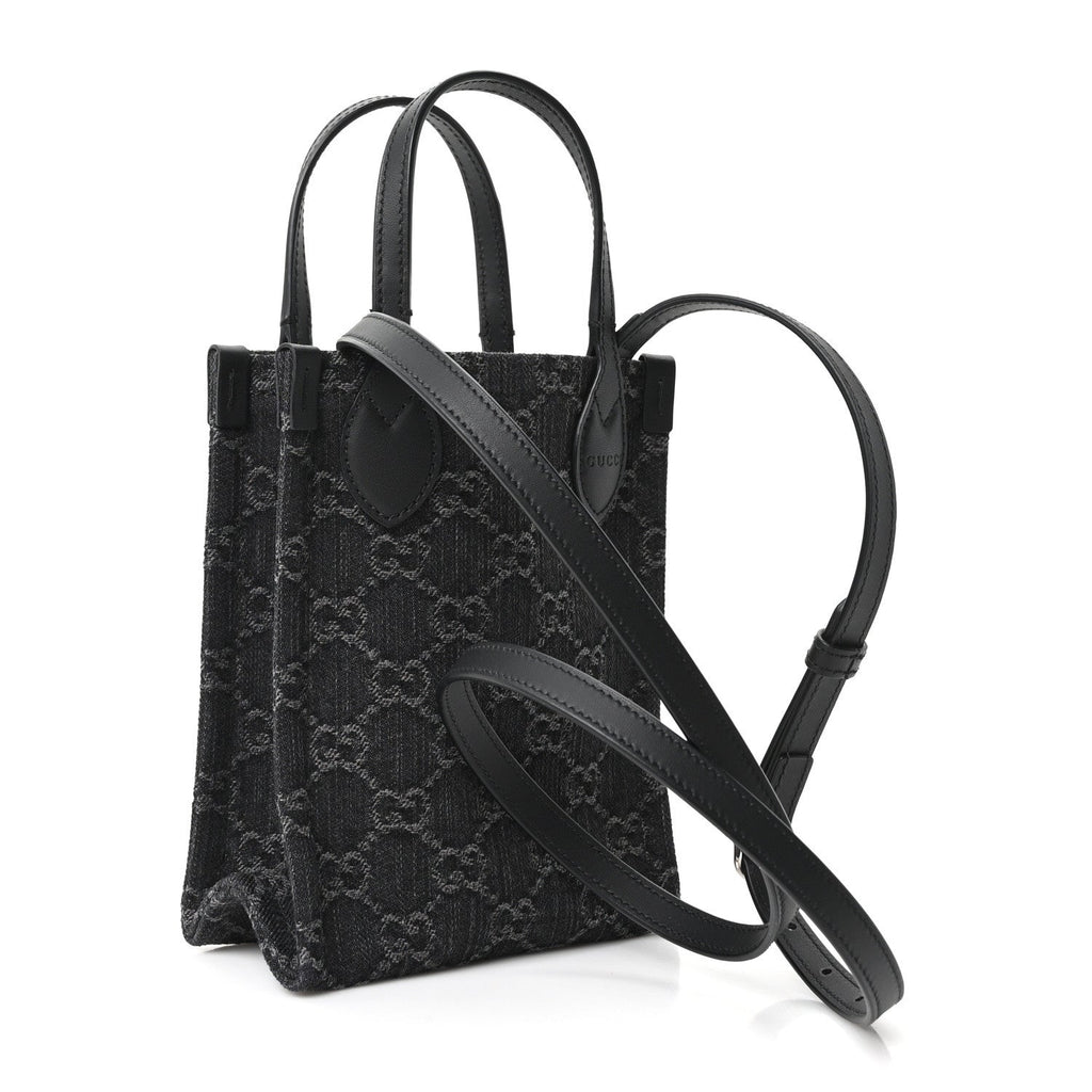 Denim Cuoio Harness GG Monogram Mini Ophidia Tote Bag Black Medium Grey wholesalehk.shop