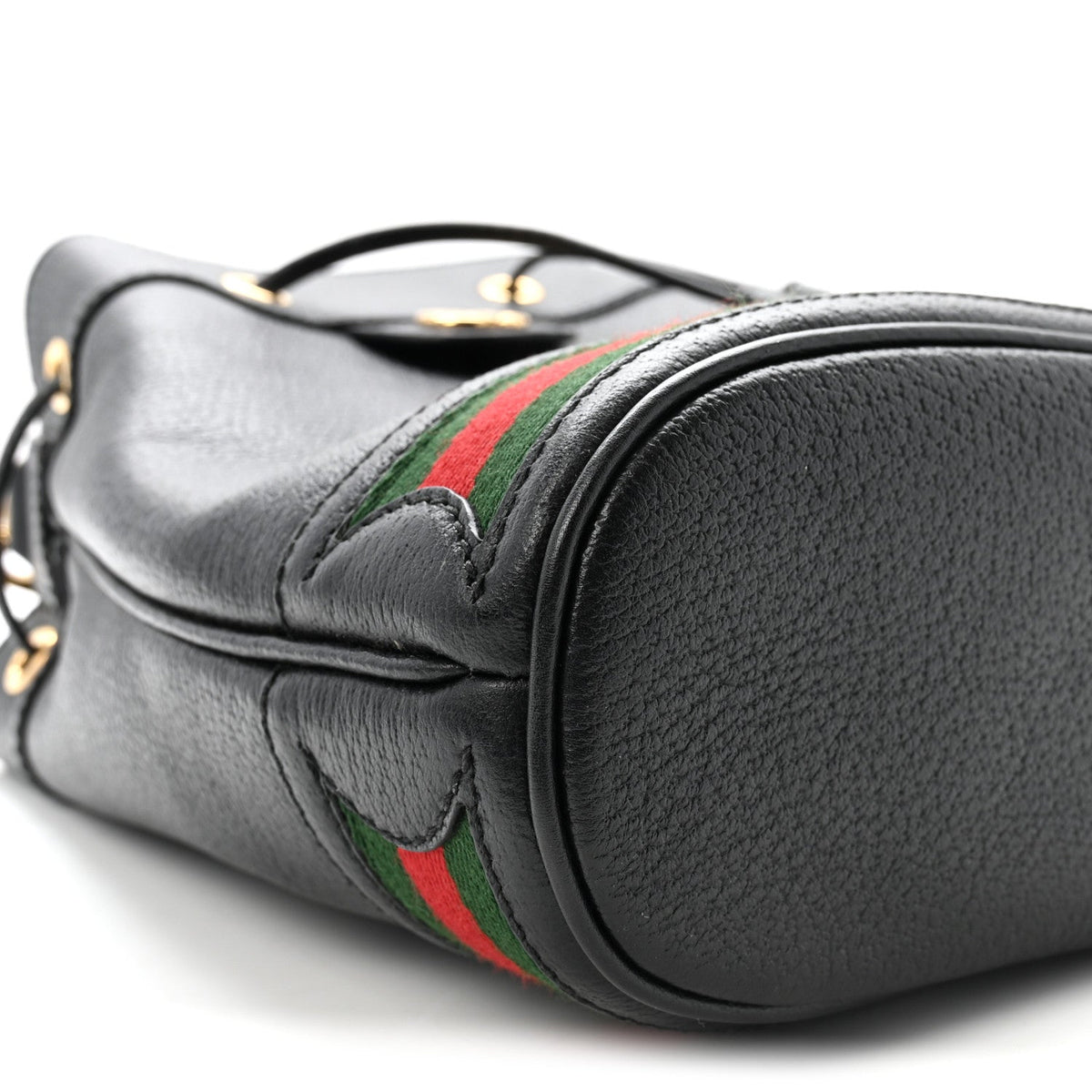 Glazed Textured Calfskin Web Small Ophidia Bucket Bag Black wholesalehk.shop