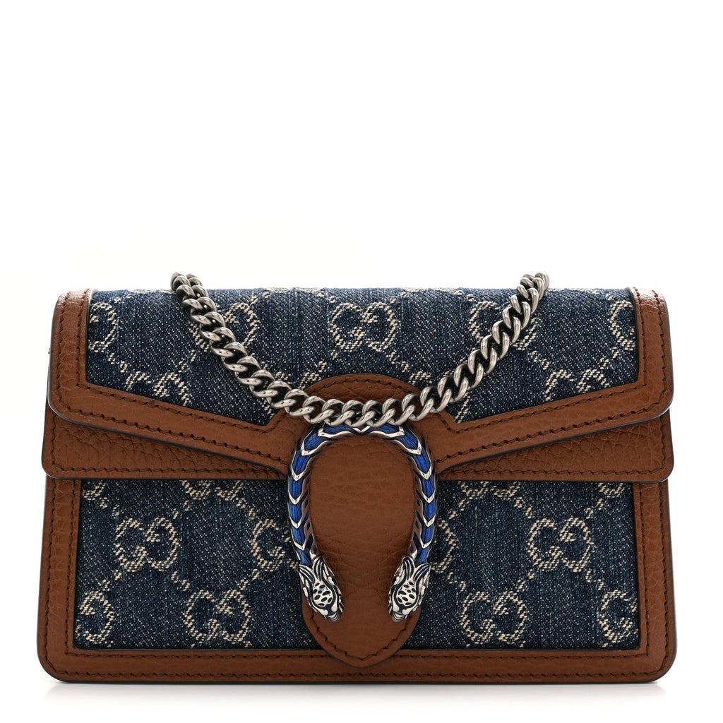 New Denim GG Monogram Dollar Calfskin Enamel Super Mini Dionysus Shoulder Bag Blue Tea Cuir Epilog Electric Blue wholesalehk.shop