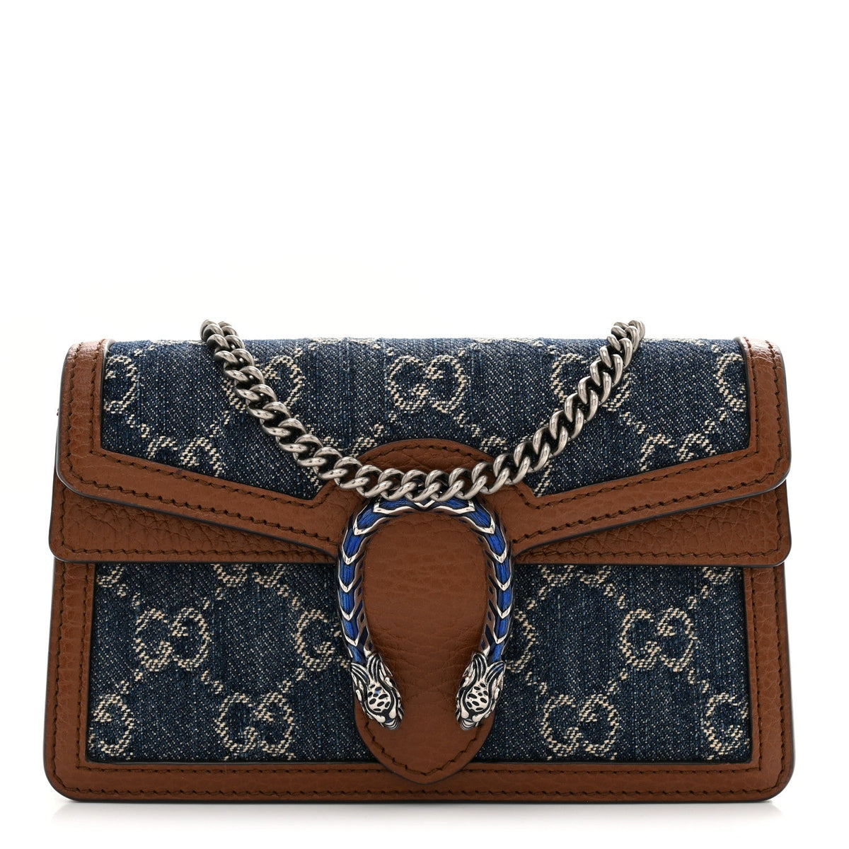 New Denim GG Monogram Dollar Calfskin Enamel Super Mini Dionysus Shoulder Bag Blue Tea Cuir Epilog Electric Blue wholesalehk.shop