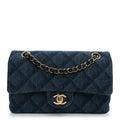Printed Denim Quilted Small Double Flap Light Blue wholesalehk.shop