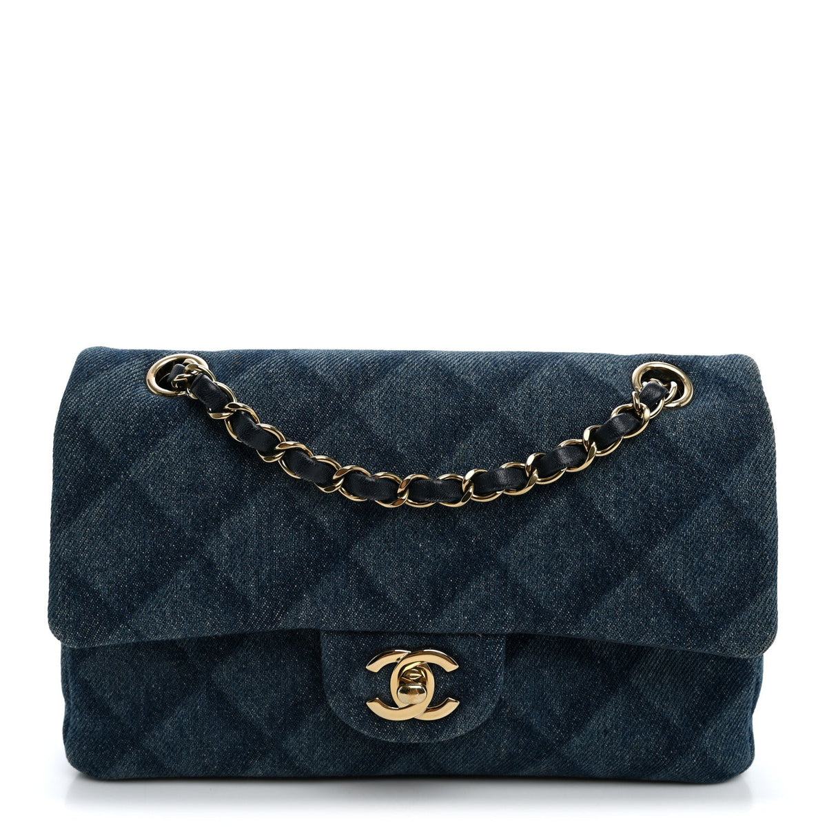 Printed Denim Quilted Small Double Flap Light Blue wholesalehk.shop