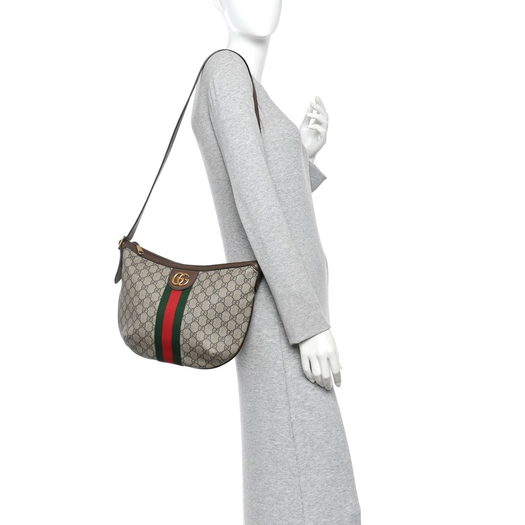 GG Supreme Monogram Web Small Ophidia Half Moon Hobo Brown wholesalehk.shop