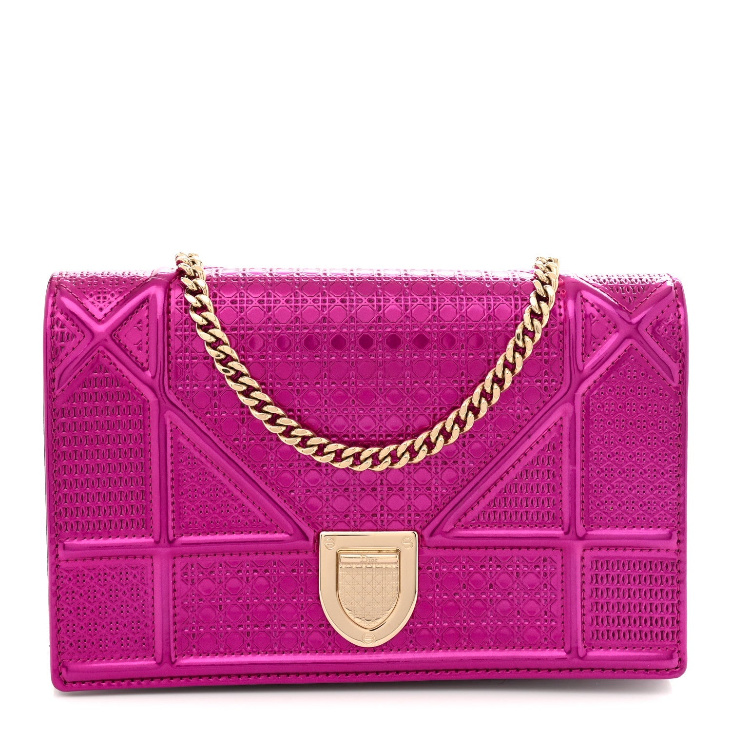Metallic Patent Micro-Cannage Diorama Wallet on Chain Pouch Pink ¡§ Direct shipment via from wholesalehk.shop