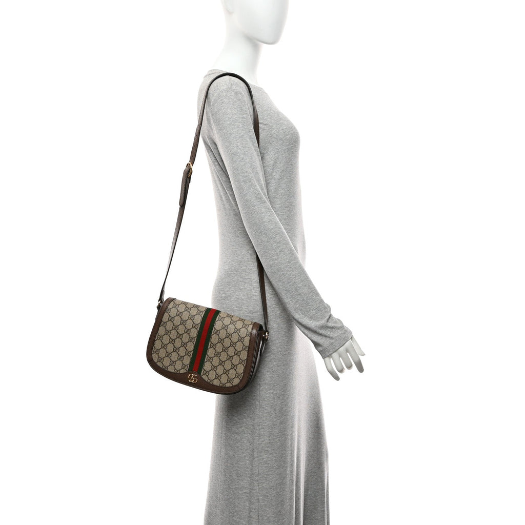 GG Supreme Monogram Web Small Ophidia Flap Messenger Bag Brown wholesalehk.shop