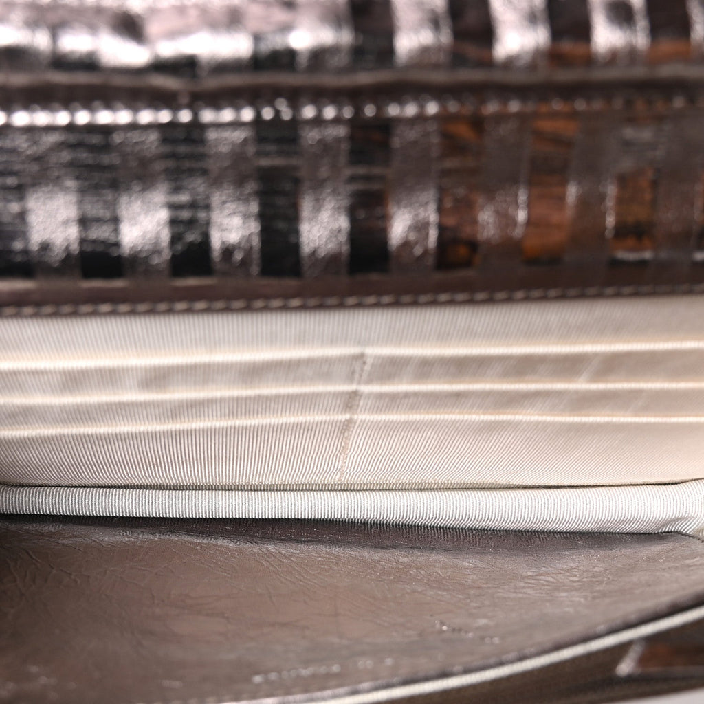 Metallic Striped Calfskin Reissue Wallet On Chain WOC Silver wholesalehk.shop