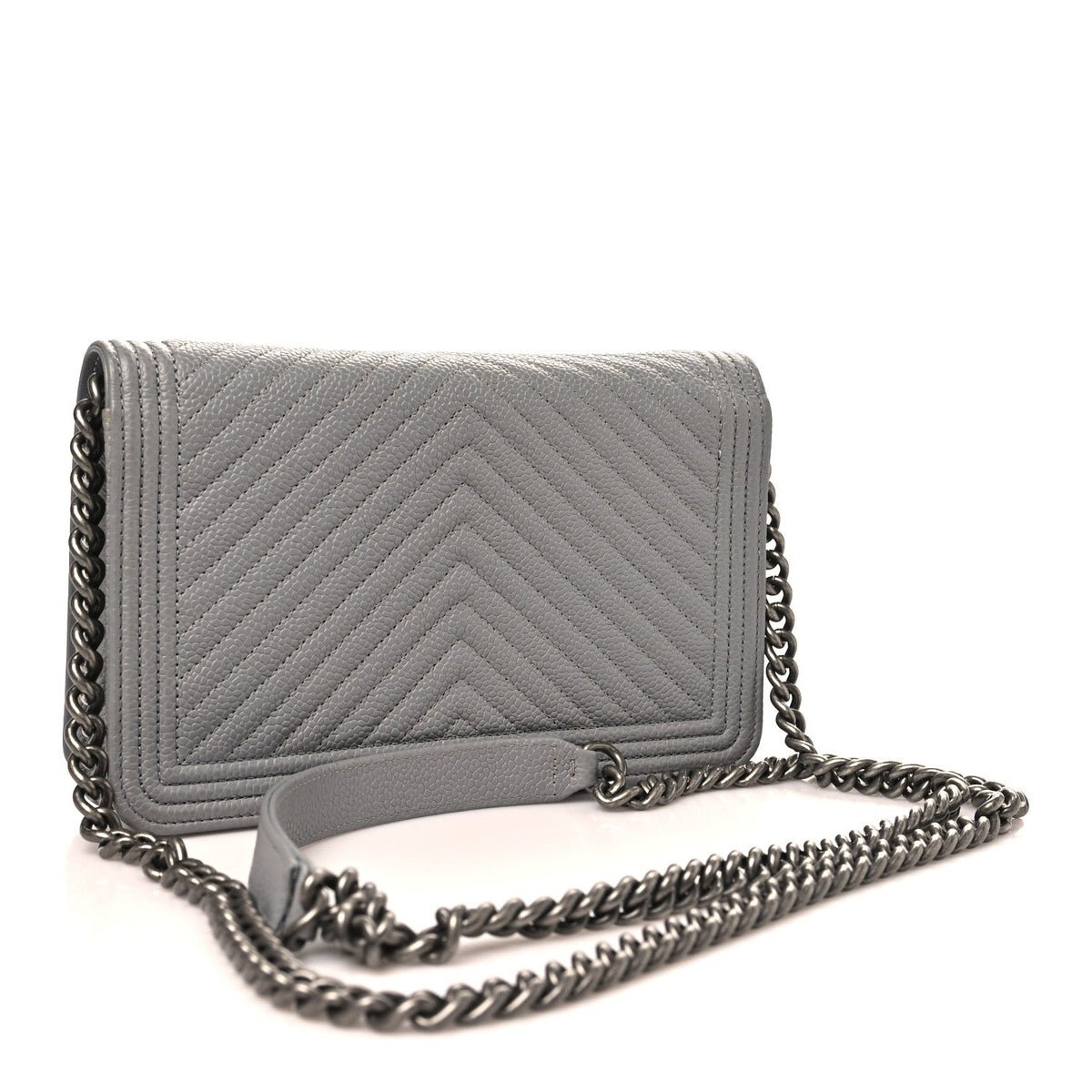 Caviar Chevron Quilted Boy Wallet On Chain WOC Grey wholesalehk.shop