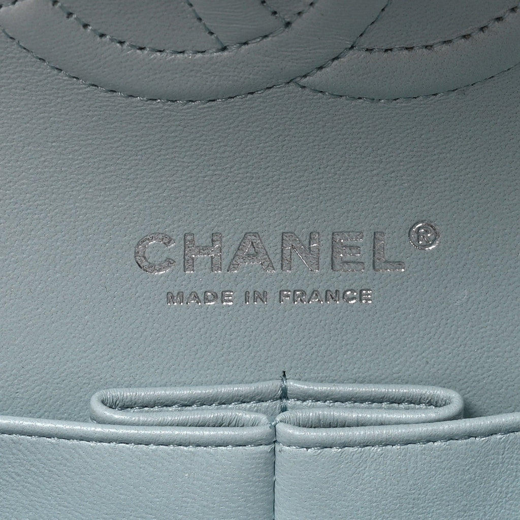 Perforated Lambskin Quilted Medium Double Flap Light Blue Light Purple White wholesalehk.shop