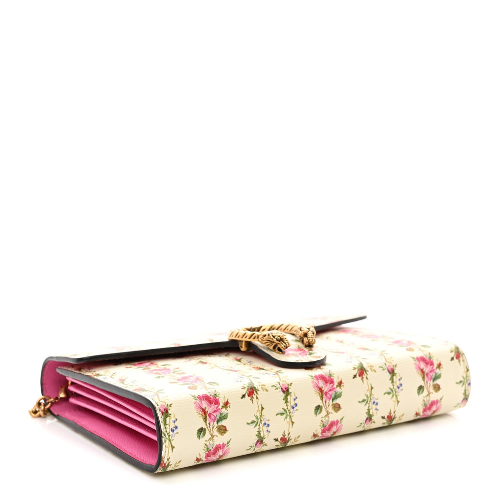 Calfskin Floral Print Mini Dionysus Chain Wallet Ivory Pink wholesalehk.shop