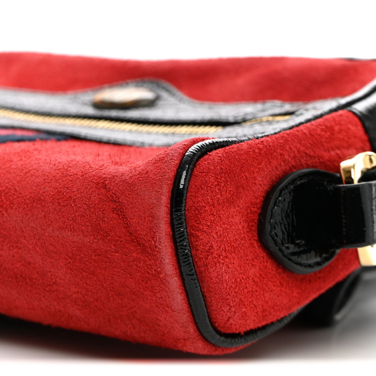 Suede Patent Web Mini Ophidia Shoulder Bag Hibiscus Red Black wholesalehk.shop