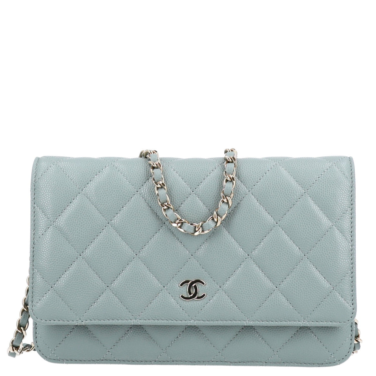 Caviar Quilted Wallet on Chain WOC Grey wholesalehk.shop