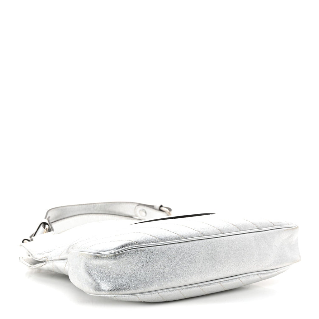 Sakai Be Green Calfskin Diagonal Stitched Small Blondie Tote Silver wholesalehk.shop