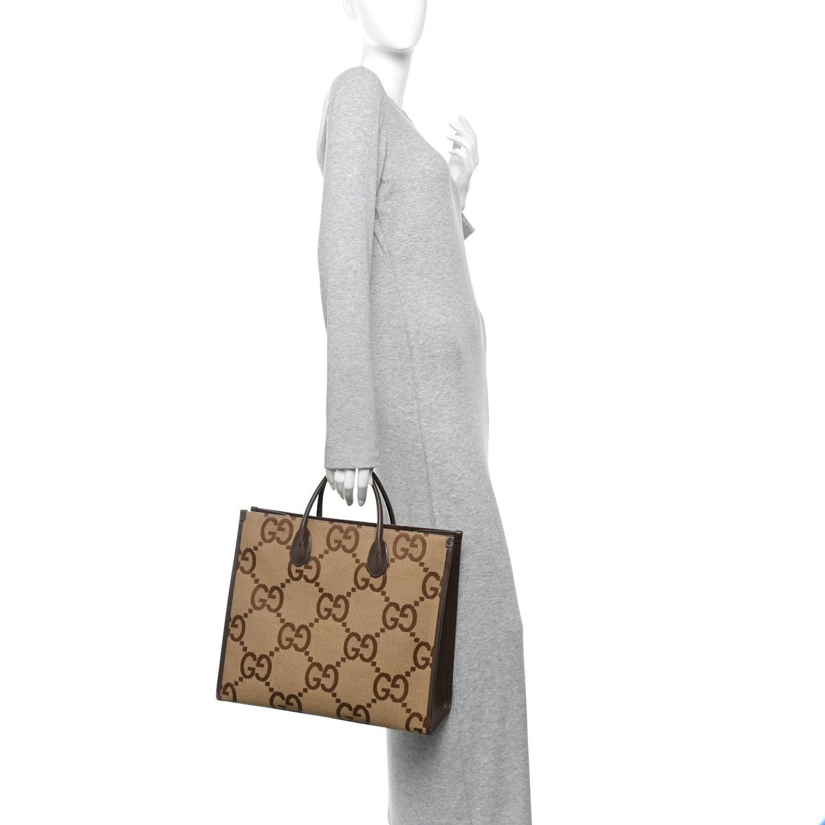 Monogram Jumbo GG Textured Dollar Calfskin Web Tote Bag Camel Ebony New Acero wholesalehk.shop