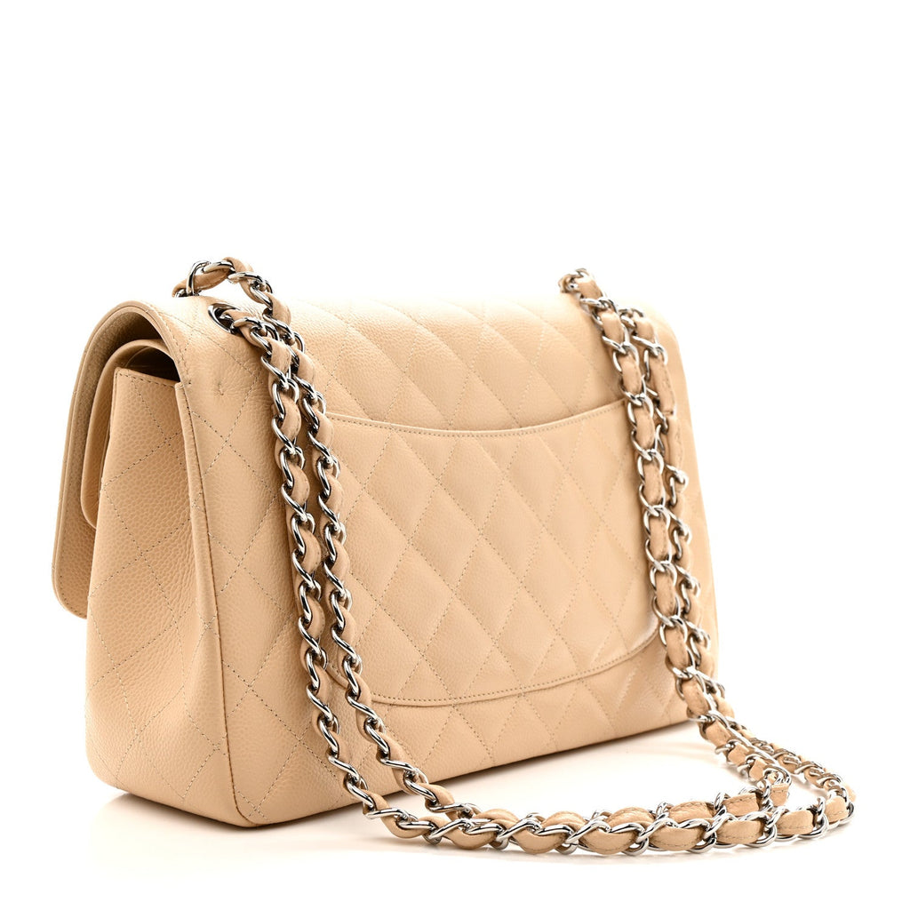 Caviar Quilted Jumbo Double Flap Light Beige wholesalehk.shop