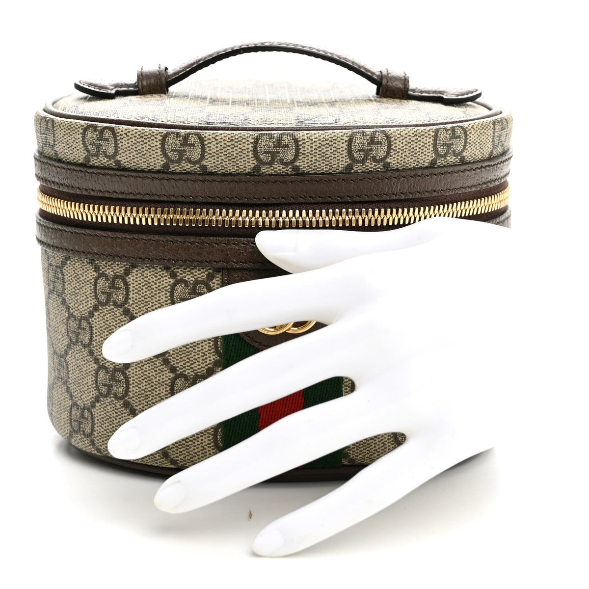 GG Supreme Monogram Textured Calfskin Web Ophidia Vanity Cosmetic Case Beige Ebony New Acero wholesalehk.shop