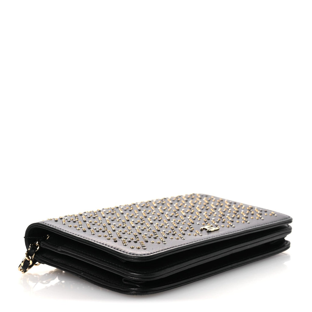 Lambskin Studded Wallet on Chain WOC Grey wholesalehk.shop