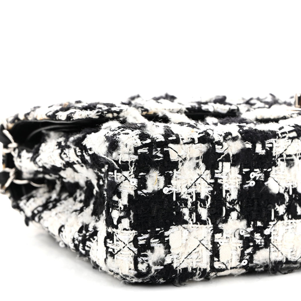 Tweed Sequin Quilted Medium Double Flap Black White wholesalehk.shop