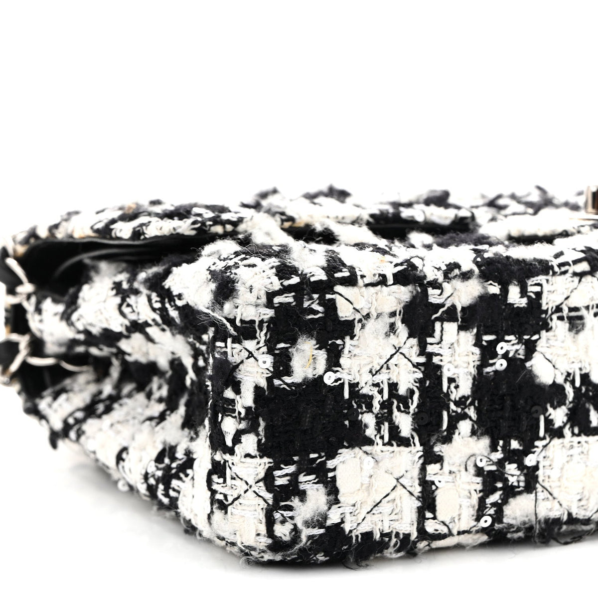 Tweed Sequin Quilted Medium Double Flap Black White wholesalehk.shop