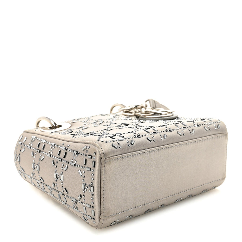 Satin Crystal Cannage Mini Lady Dior Gray wholesalehk.shop