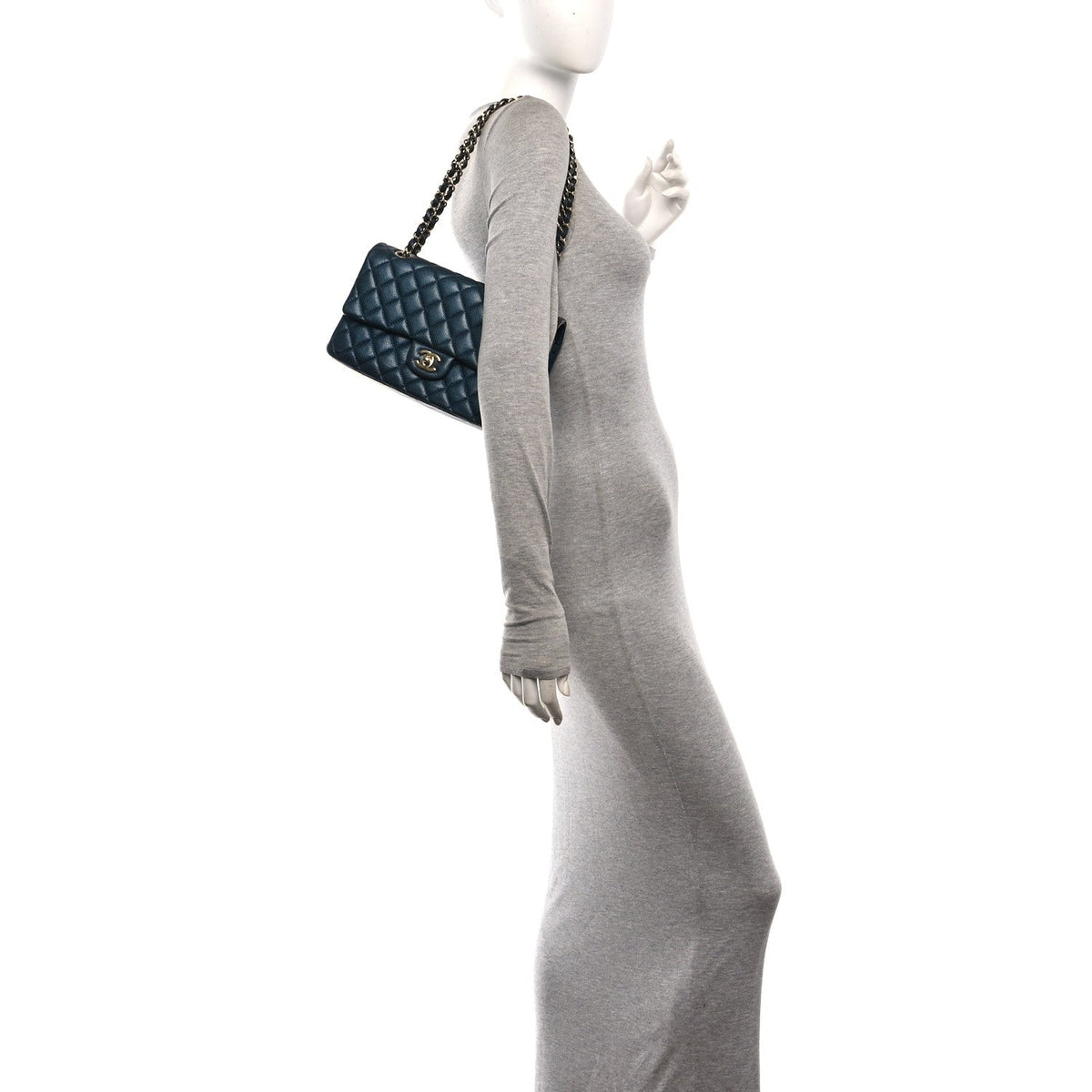 Metallic Caviar Quilted Medium Double Flap Dark Blue wholesalehk.shop