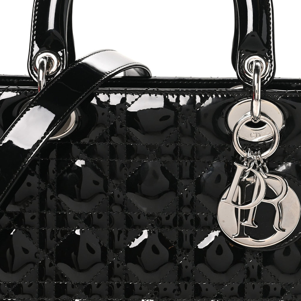 Patent Cannage Medium Lady Dior Black wholesalehk.shop