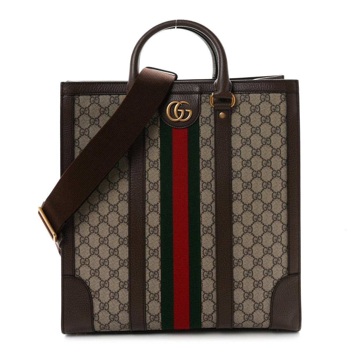 GG Supreme Monogram Web Textured Dollar Calfskin Medium Ophidia Tote Brown wholesalehk.shop