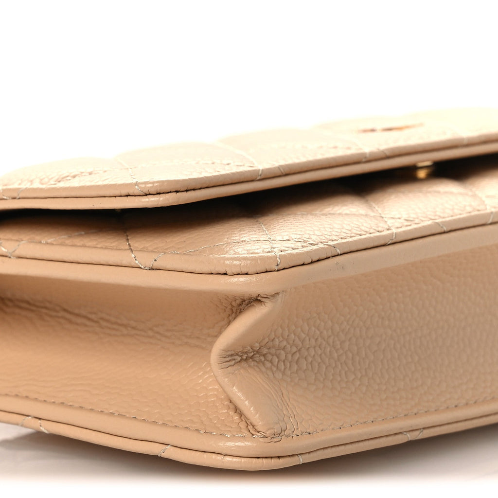 Caviar Quilted Wallet on Chain WOC Beige wholesalehk.shop