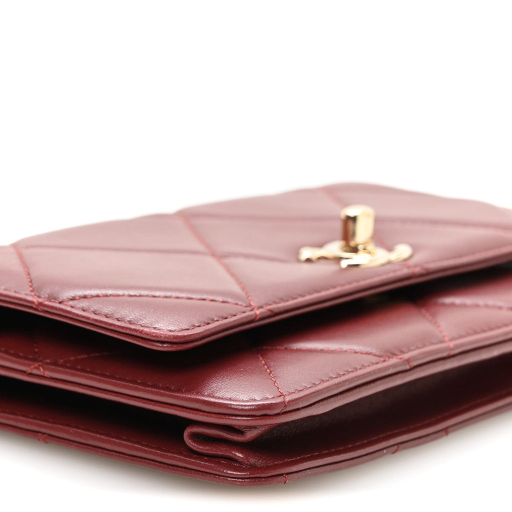 Lambskin Quilted Trendy CC Wallet On Chain WOC Burgundy wholesalehk.shop