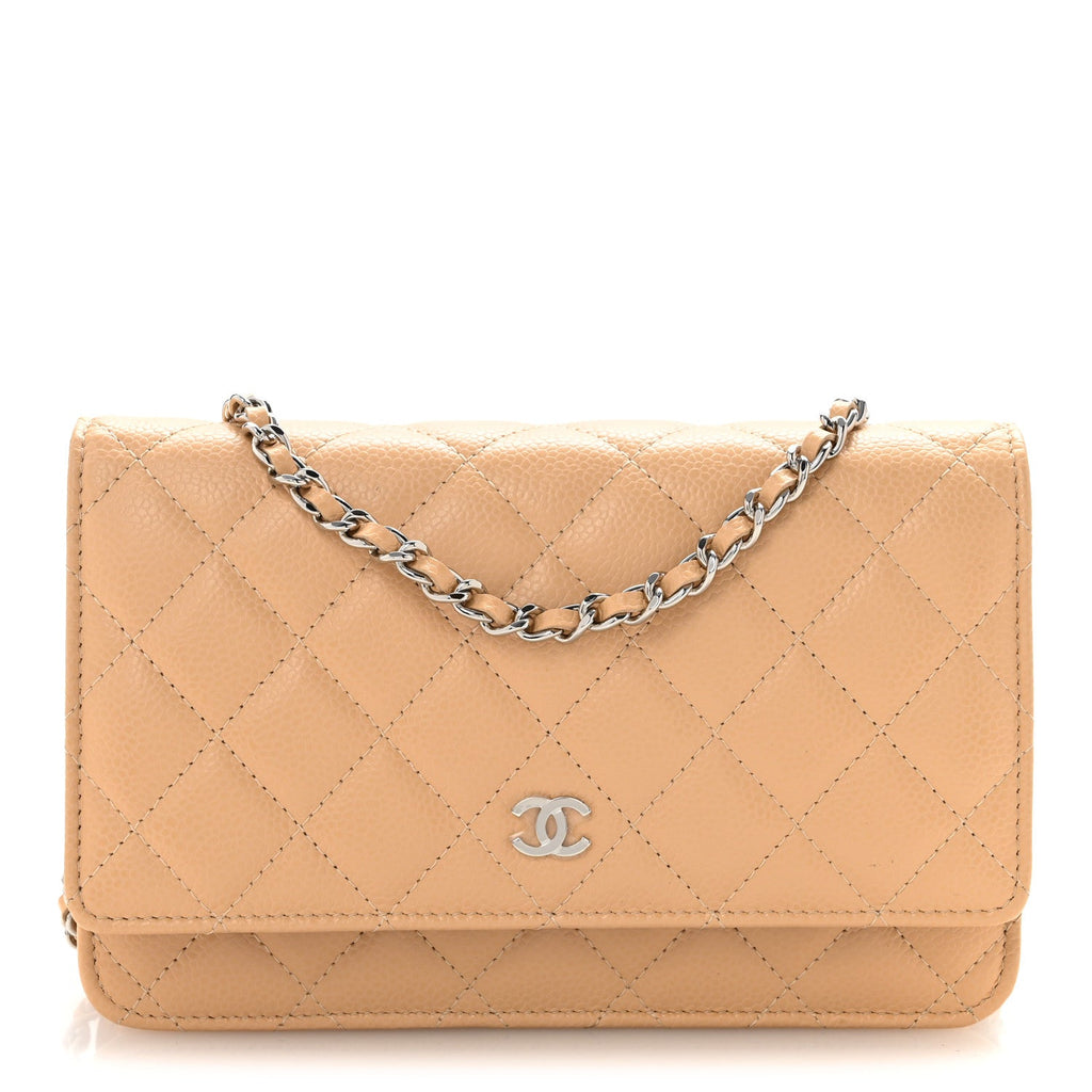 Caviar Quilted Wallet on Chain WOC Beige wholesalehk.shop