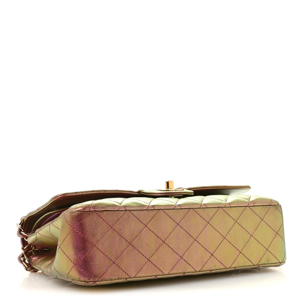 Iridescent Lambskin Quilted Medium Double Flap Purple wholesalehk.shop