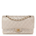 Pearly Caviar Quilted Medium Double Flap Light Beige wholesalehk.shop