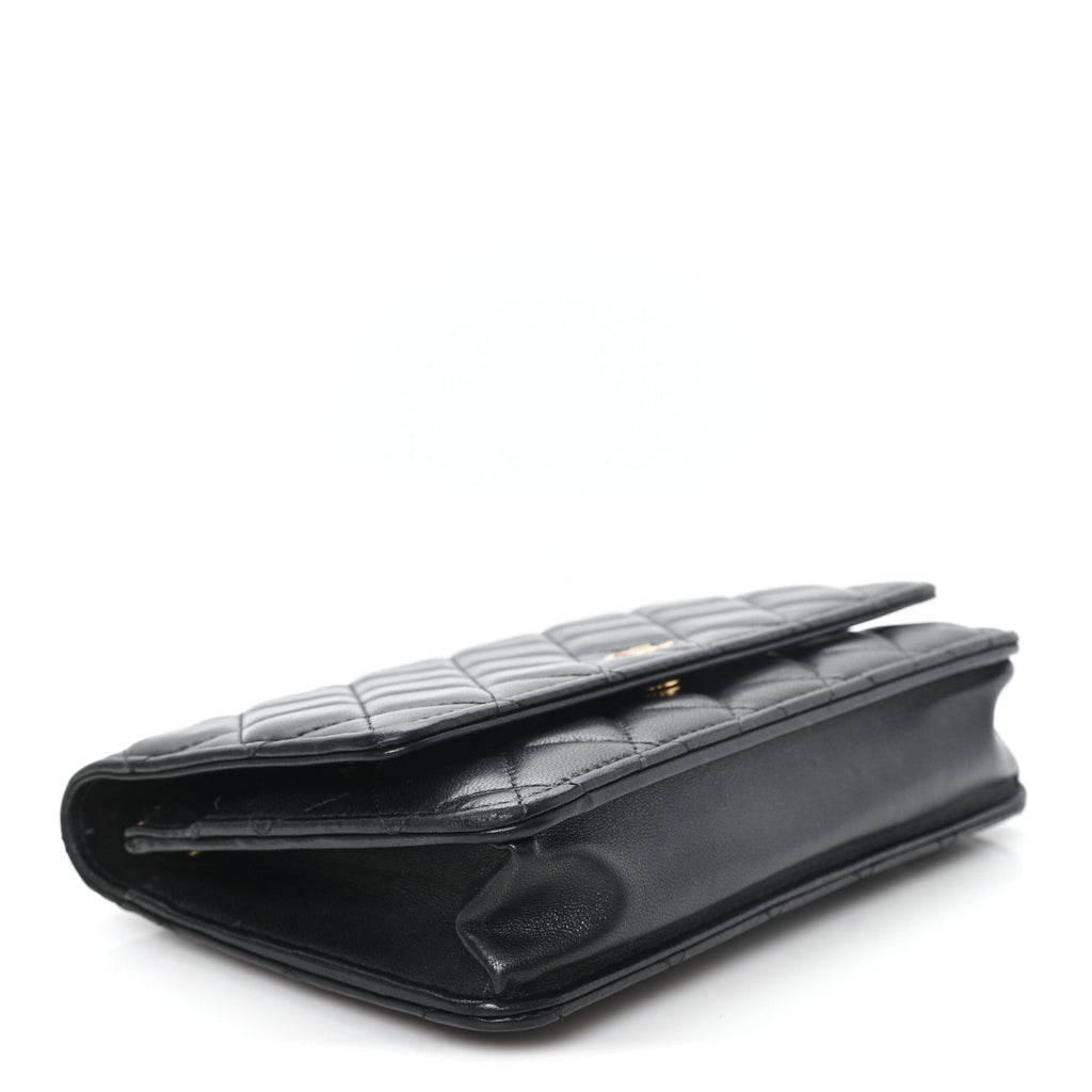 Lambskin Quilted Wallet On Chain WOC Black wholesalehk.shop