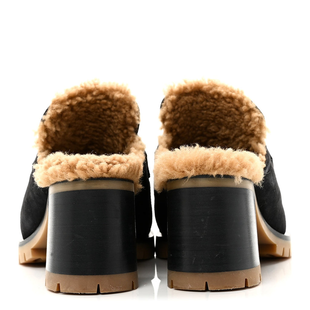 Suede Goatskin Woolskin Flore 60 Mules 36.5 Black Camel wholesalehk.shop
