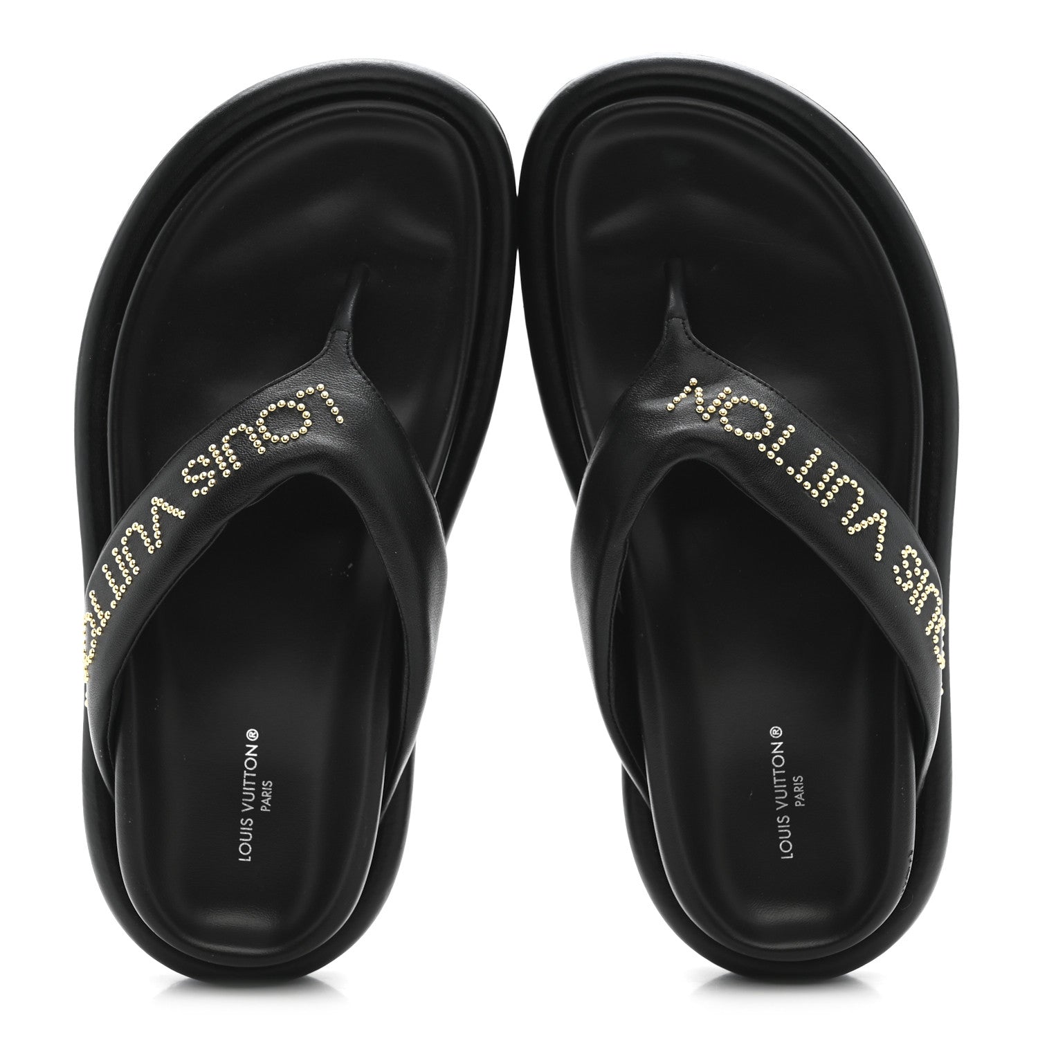 Calfskin Logo Studded Pillow Flat Thong Sandals 35 Black £¨ Direct shipment via from wholesalehk.shop