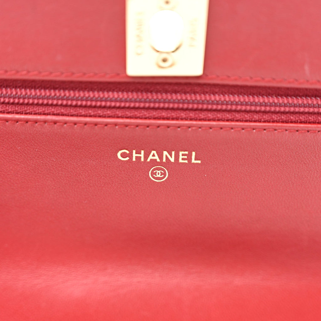 Lambskin Quilted Trendy CC Wallet On Chain WOC Red wholesalehk.shop