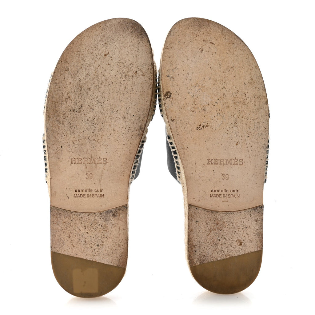 Calfskin Mens Antigua Espadrille Sandals 39 Black wholesalehk.shop