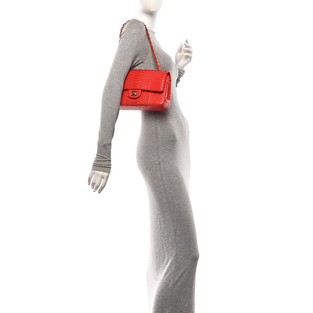 Snakeskin Medium Double Flap Red wholesalehk.shop