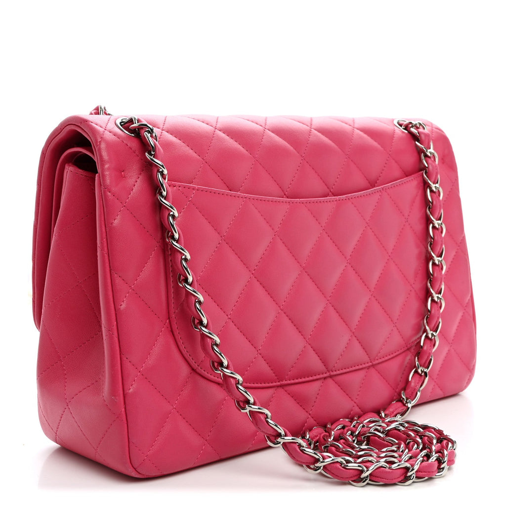Lambskin Quilted Jumbo Double Flap Dark Pink wholesalehk.shop