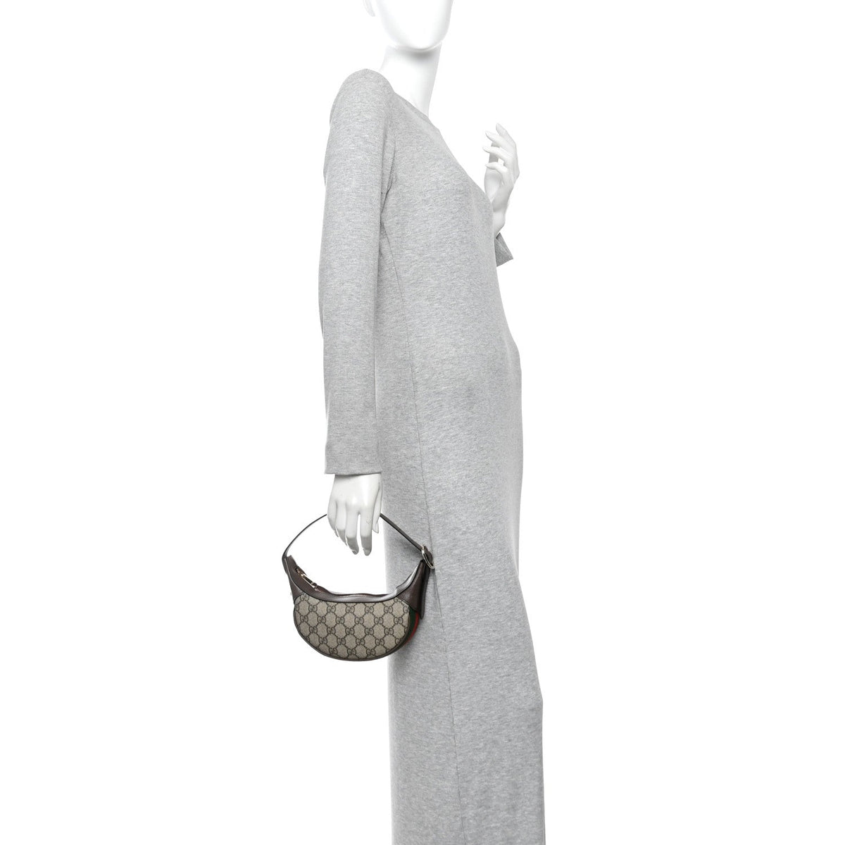 GG Supreme Monogram Textured Calfskin Web Mini Ophidia Half Moon Hobo Beige Ebony New Acero Beige Ebony New Acero wholesalehk.shop