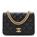 Lambskin Resin Quilted Mini Wallet On Chain WOC Black wholesalehk.shop