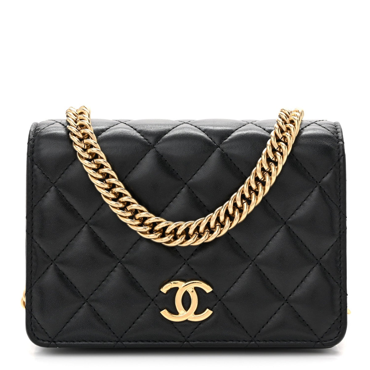 Lambskin Resin Quilted Mini Wallet On Chain WOC Black wholesalehk.shop
