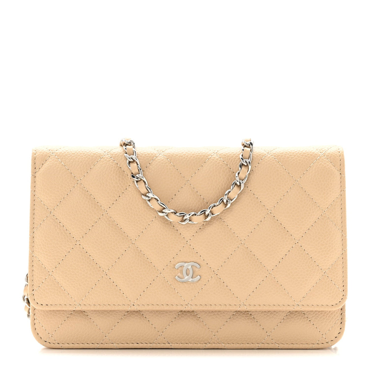 Caviar Quilted Wallet on Chain WOC Beige wholesalehk.shop