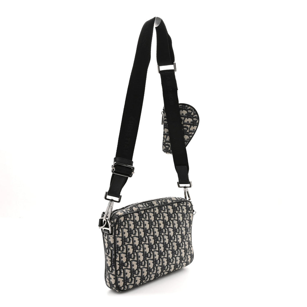 Oblique Saddle Triple Pouch Navy Blue wholesalehk.shop