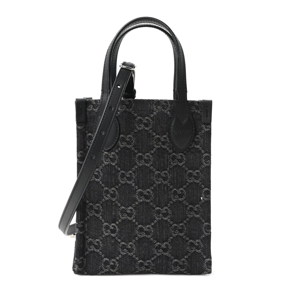 Denim Cuoio Harness GG Monogram Mini Ophidia Tote Bag Black Medium Grey wholesalehk.shop