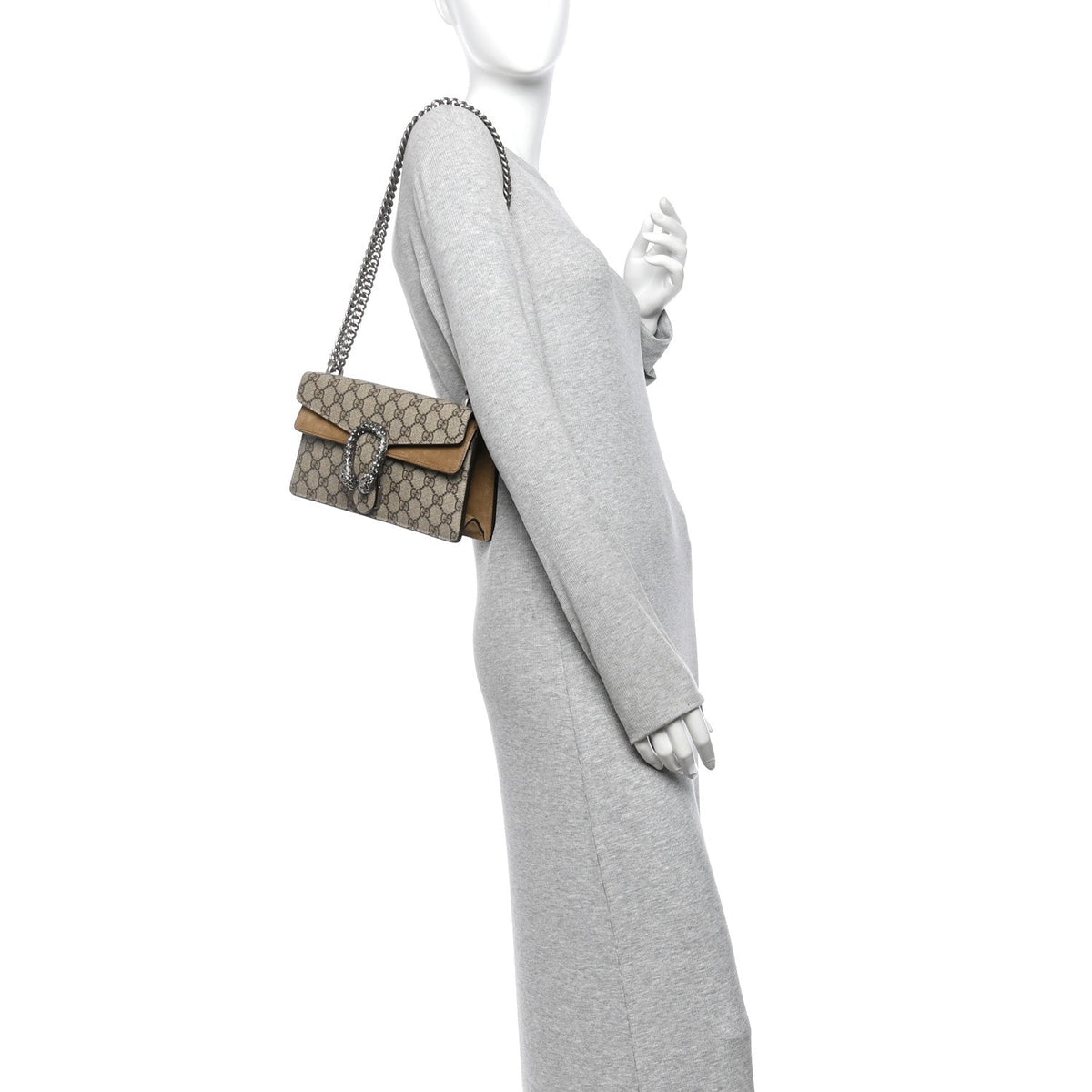 GG Supreme Monogram Suede Crystal Small Dionysus Shoulder Bag Beige Ebony Taupe wholesalehk.shop